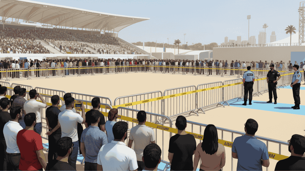 Police barriers deployed at UAE event showing proper crowd control and safety compliance